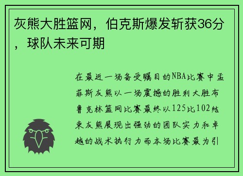 灰熊大胜篮网，伯克斯爆发斩获36分，球队未来可期